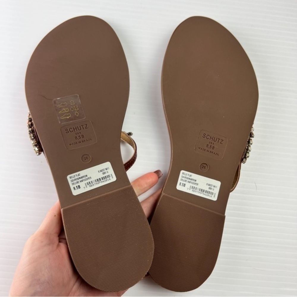 Schutz Belle Nappa Leather Crystal-Embellished Thong Sandal womens size 8.5 - Picture 6 of 8